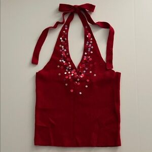Express y2k 100% cashmere red sequined halter sweater